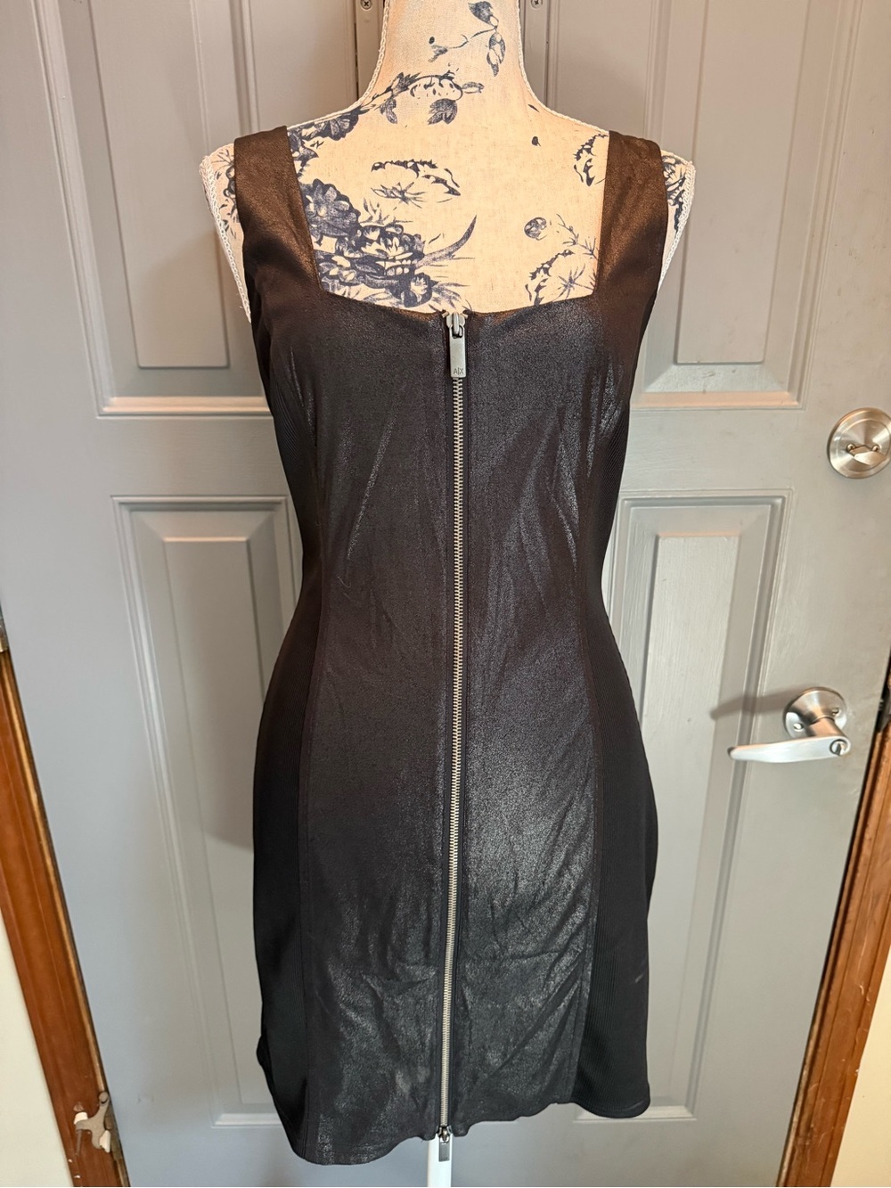Armani Exchange - Black Faux Leather Dress with Adjusting Front Dual Zipper(6)
